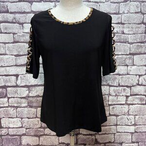 Retrelogy Black & Brown Short Sleeve Blouse Size M
